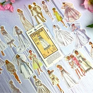Vintage Fashion, Women in White Gowns, 1950s Era, 40 Stickers